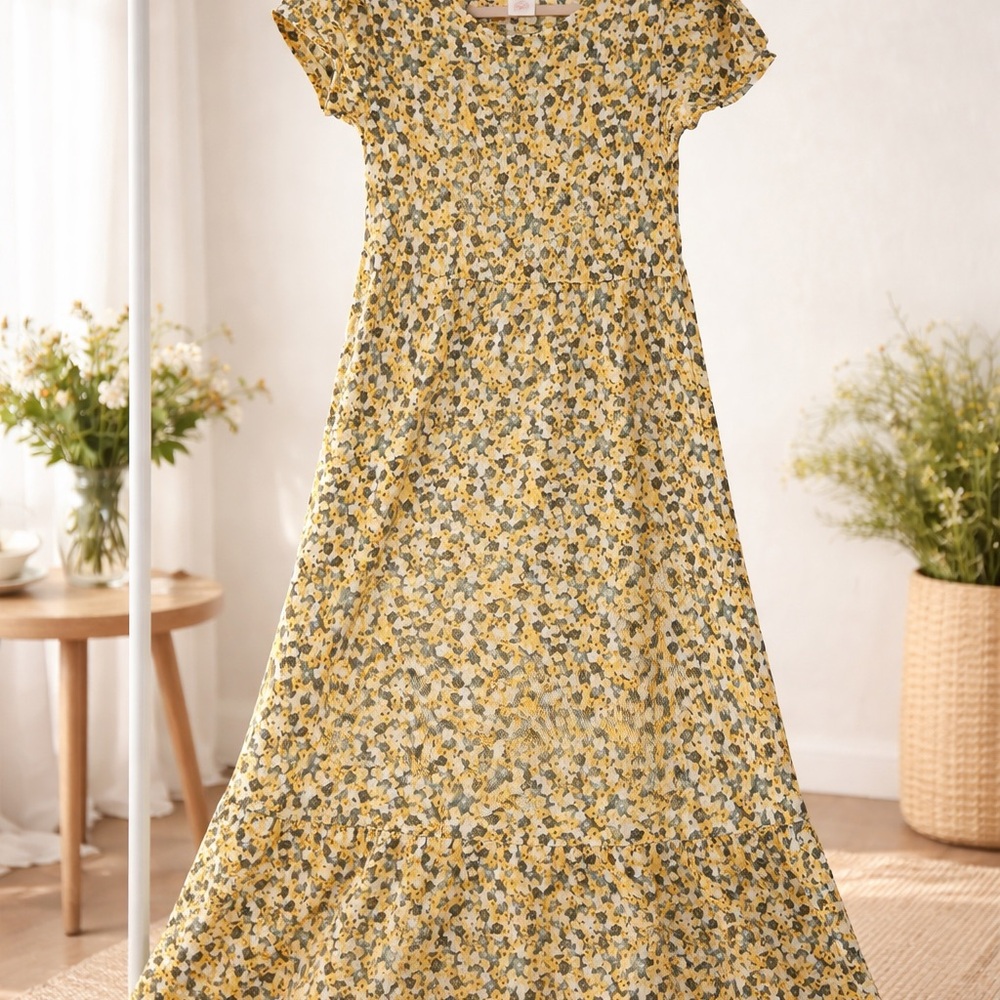 Girls' Yellow Floral Short-Sleeve Nightgown